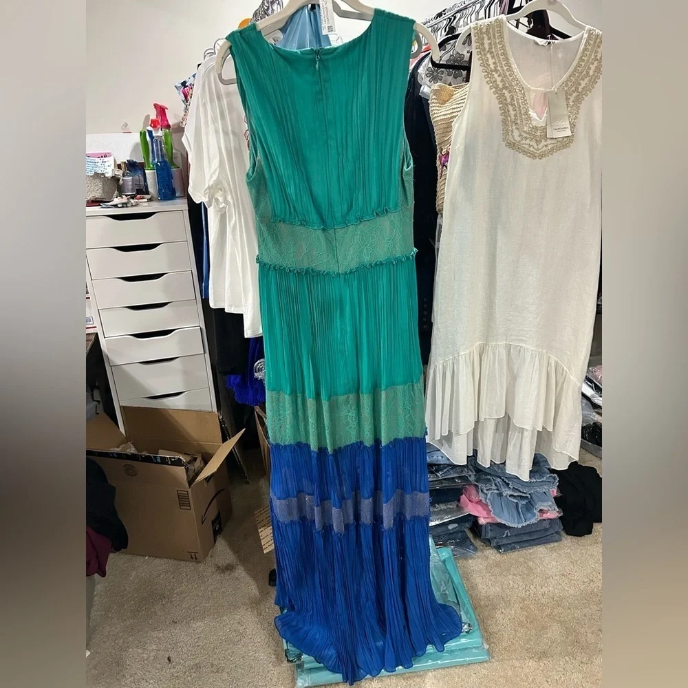 BCBGMaxAzria Larkspur Teal and Blue Lace Inset Dress - Picture 9 of 9